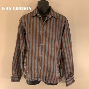 Wax London Striped Satin Overshirt Jacket Medium Snap front Gathered waist